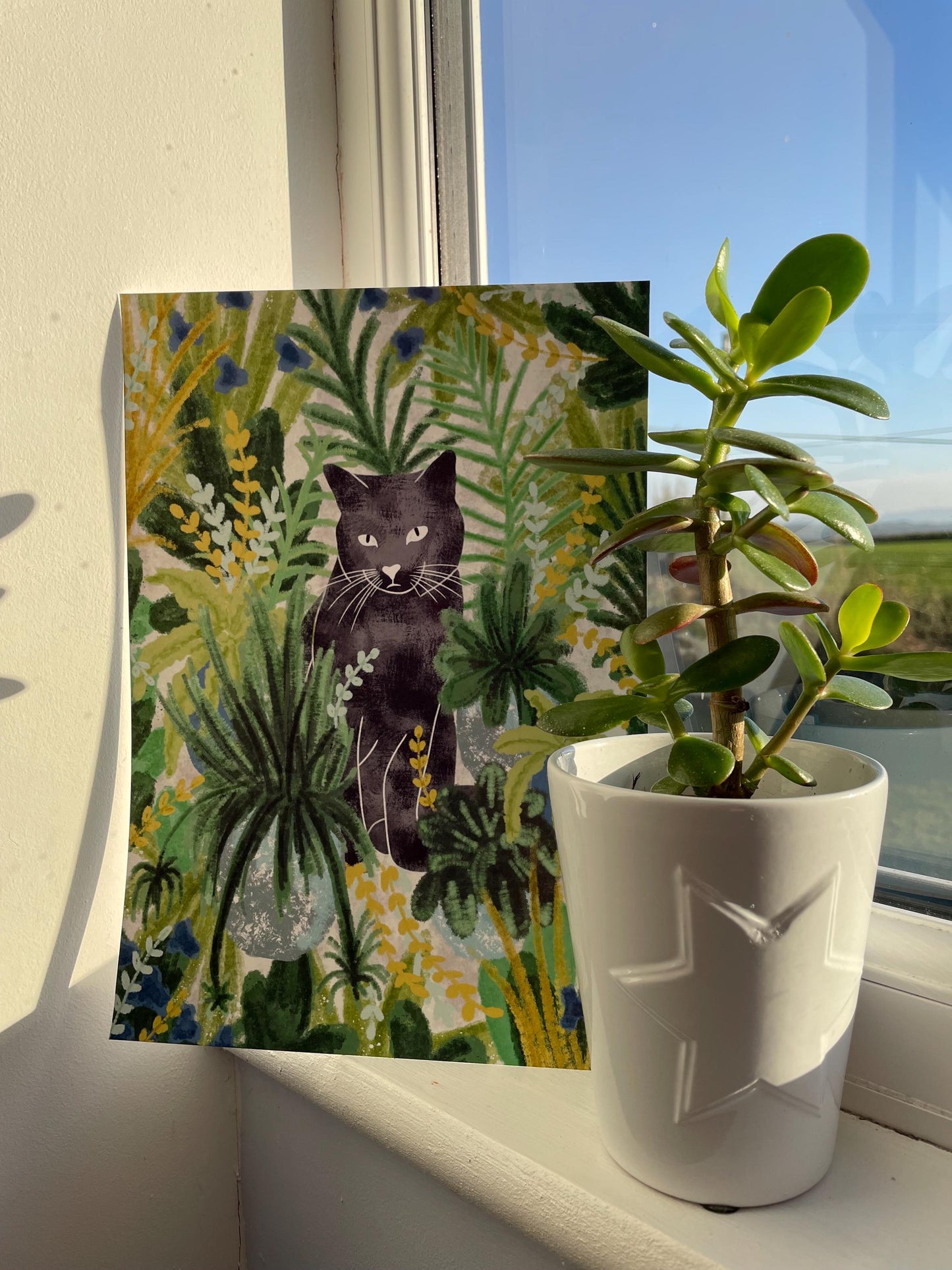 A4 Black Cat Art Print with signature