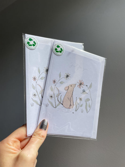 Mouse A6 Cards, set of 3: Handmade, FREE DELIVERY