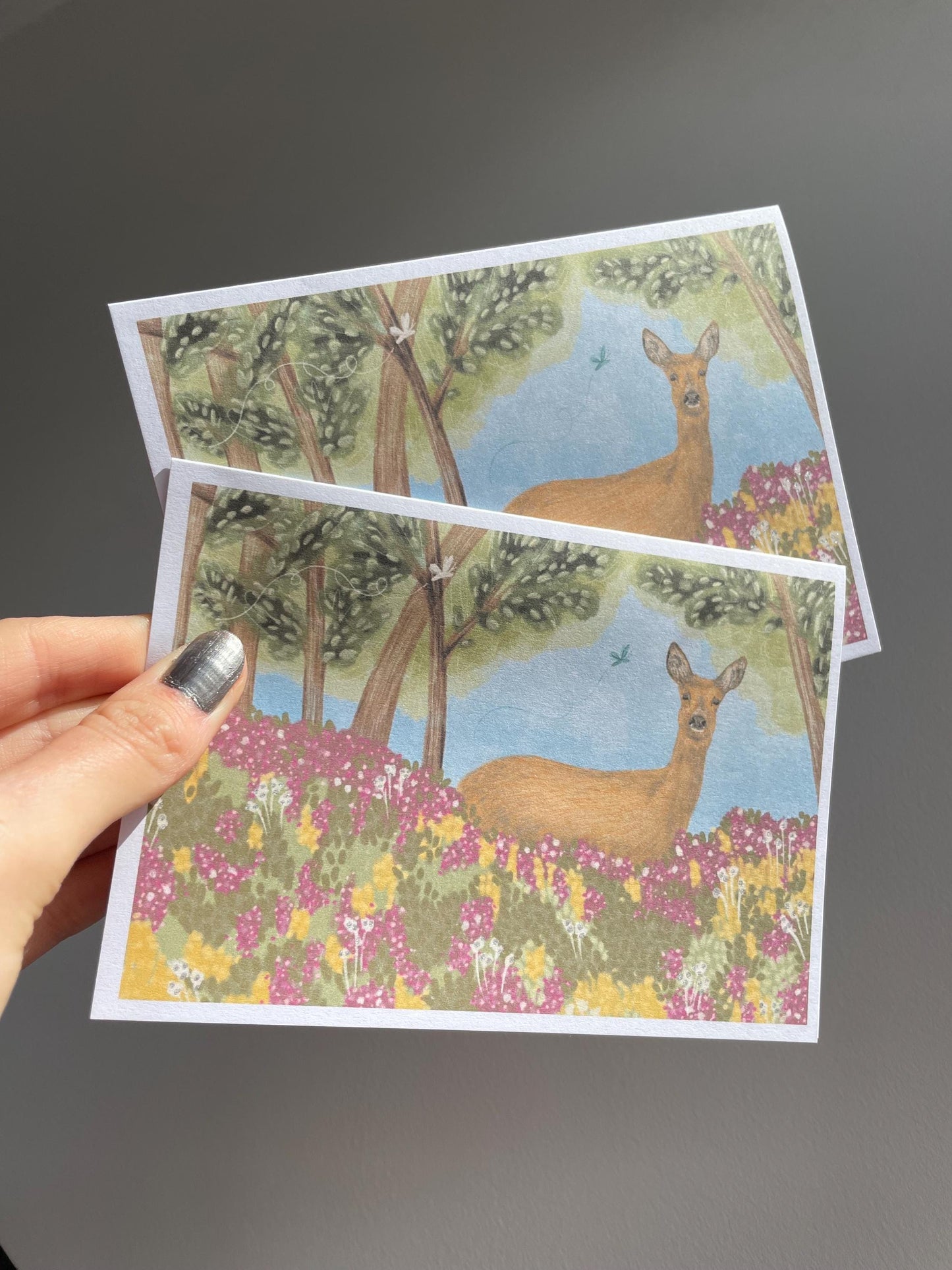 Deer A6 Cards, set of 3: At the Wood’s Edge - Animal art, Wildlife design, Handmade, FREE DELIVERY