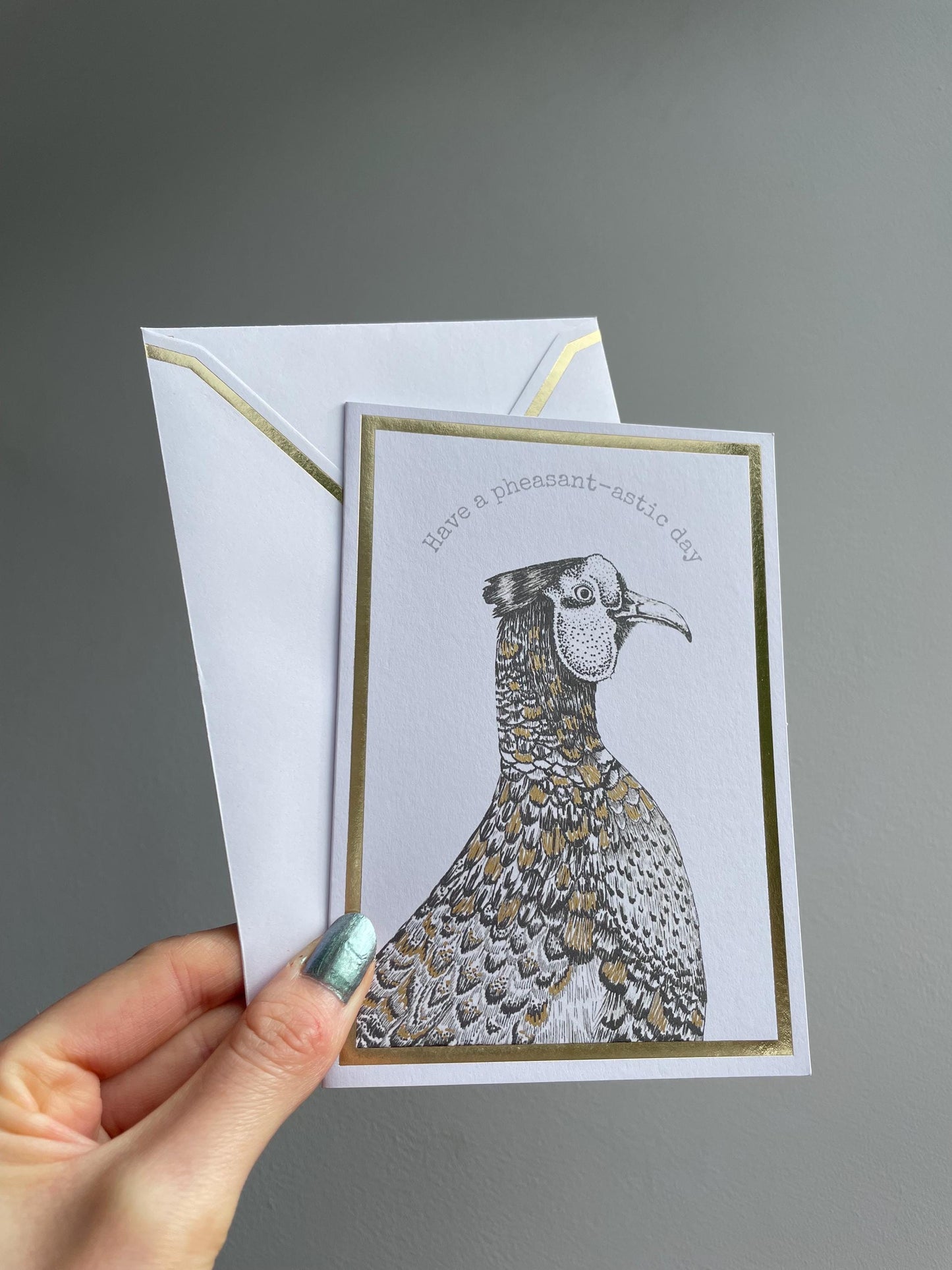Have a pheasant-artic day A6 Cards, set of 3: Handmade, Gold foil, FREE DELIVERY