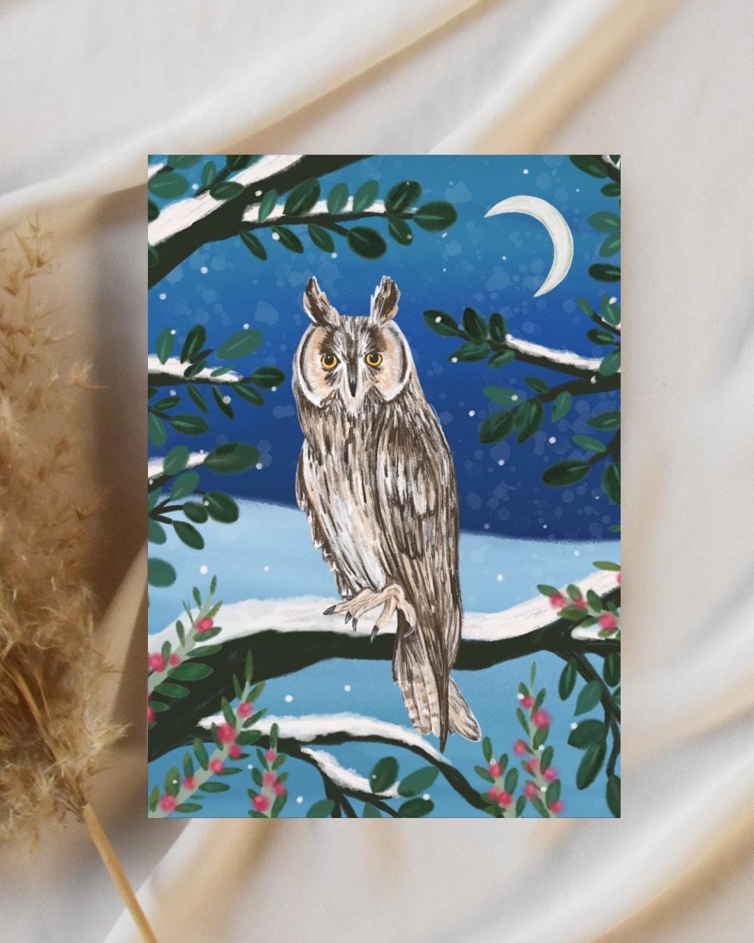 Owl at Night A5 Card: Wildlife, Nature design, Handmade, Birthday, blank, FREE DELIVERY