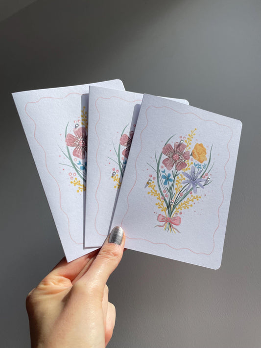 Floral bouquet A6 Cards, set of 3: flowers, Handmade, FREE DELIVERY