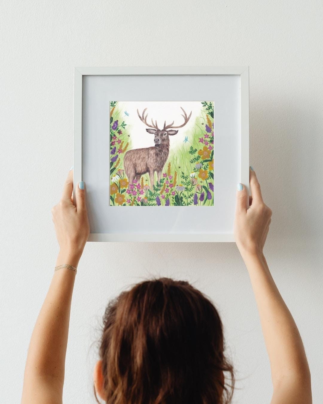 Stag in Summer Art Print: Painting art print, Animal illustration, FREE DELIVERY