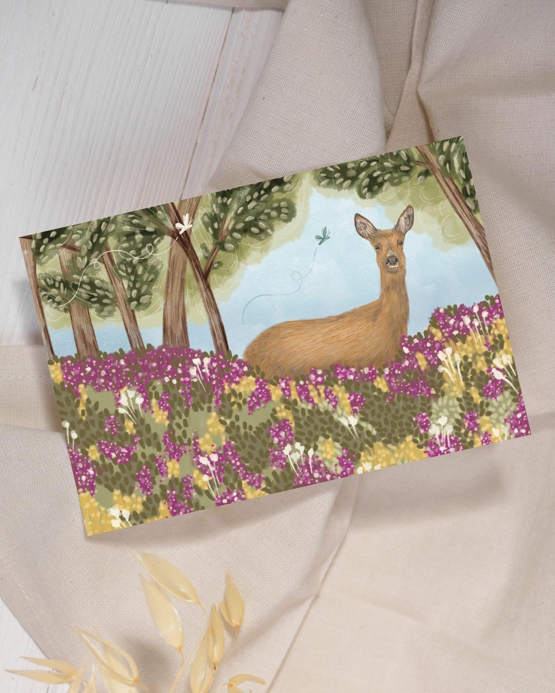 Deer A6 Cards, set of 3: At the Wood’s Edge - Animal art, Wildlife design, Handmade, FREE DELIVERY