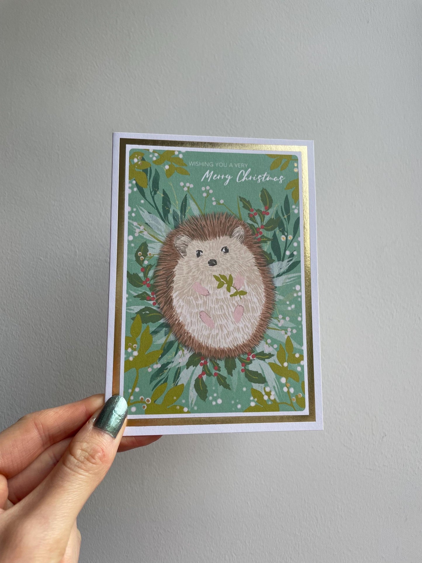Christmas Hedgehog A6 Cards, set of 3: Handmade, Gold foil, FREE DELIVERY