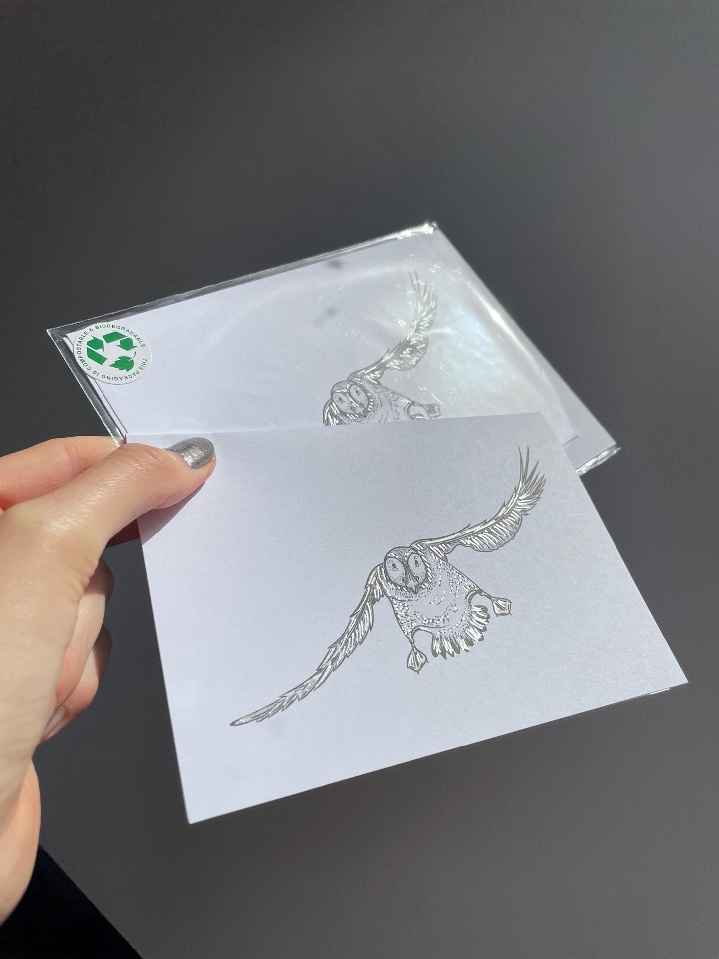 Puffin A6 Cards, set of 3: graphic style, handmade, with silver details, FREE DELIVERY