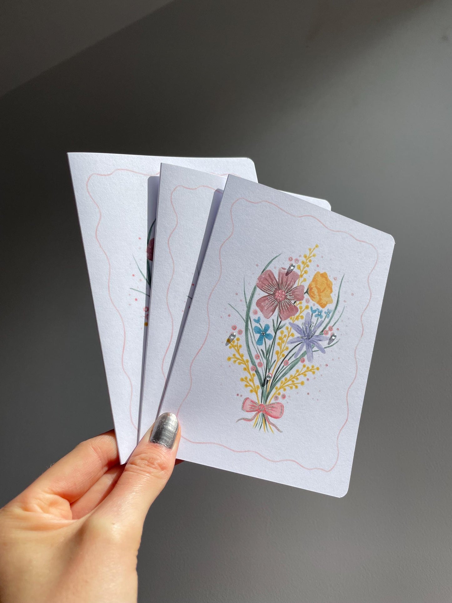 Floral bouquet A6 Cards, set of 3: flowers, Handmade, FREE DELIVERY