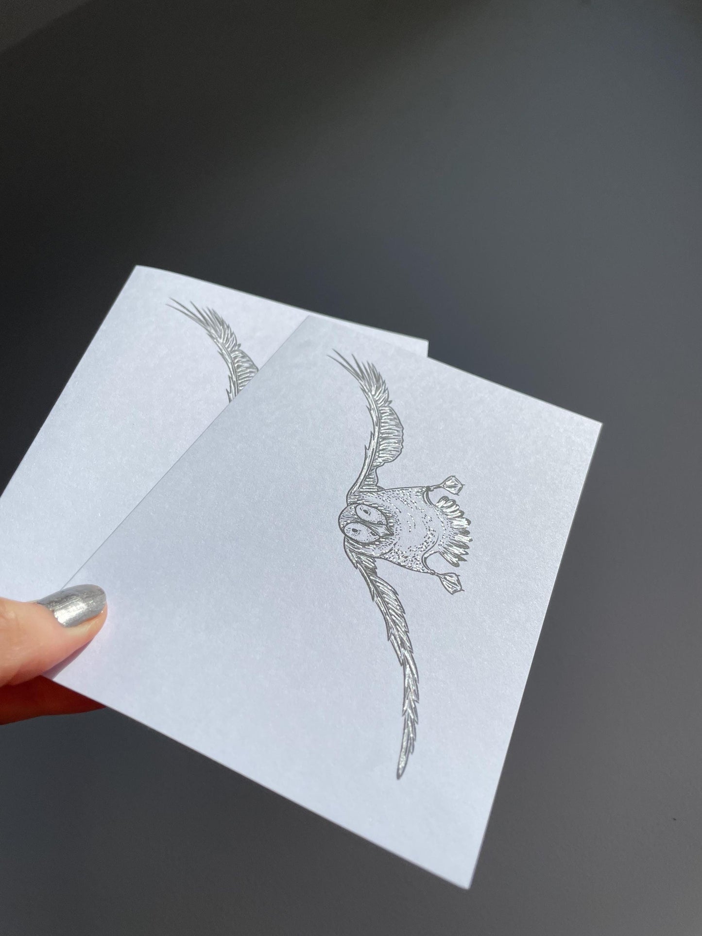 Puffin A6 Cards, set of 3: graphic style, handmade, with silver details, FREE DELIVERY