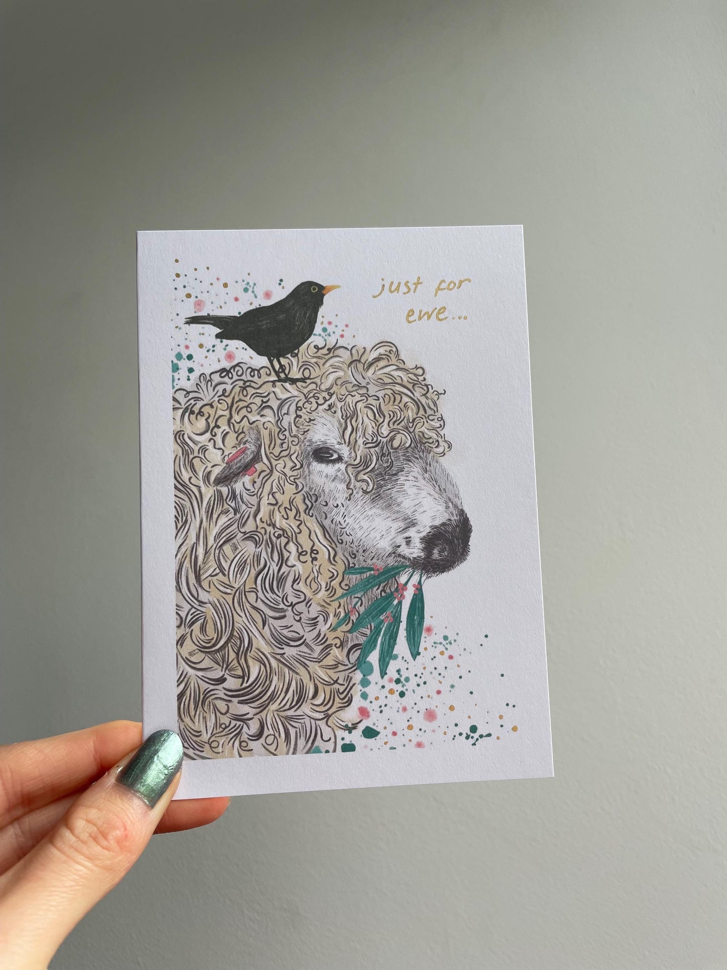 Sheep and blackbird A6 Cards, set of 3: Handmade, Gold details, FREE DELIVERY