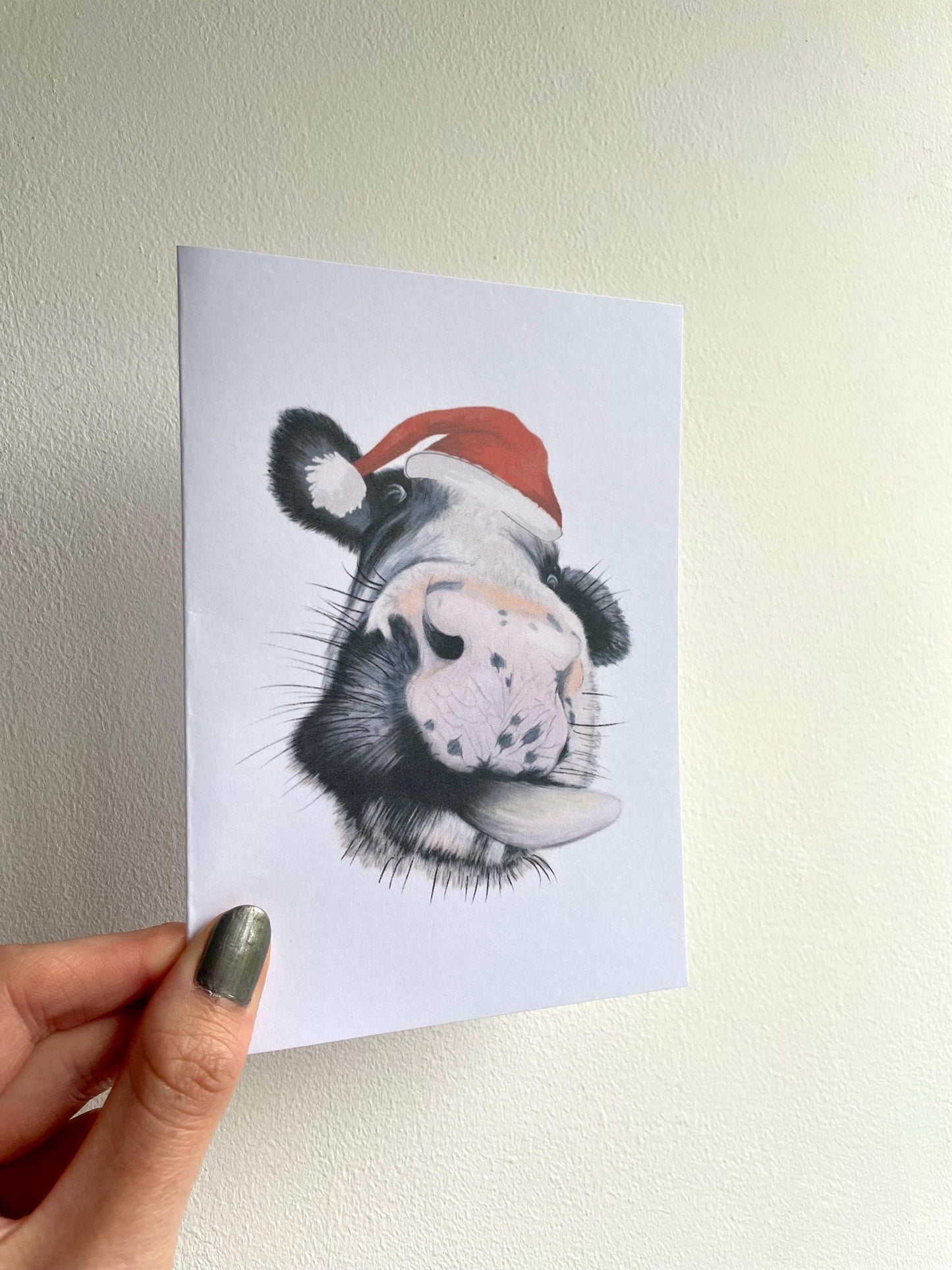 Christmas Cow A5 Card: Handmade, Birthday, blank, FREE DELIVERY