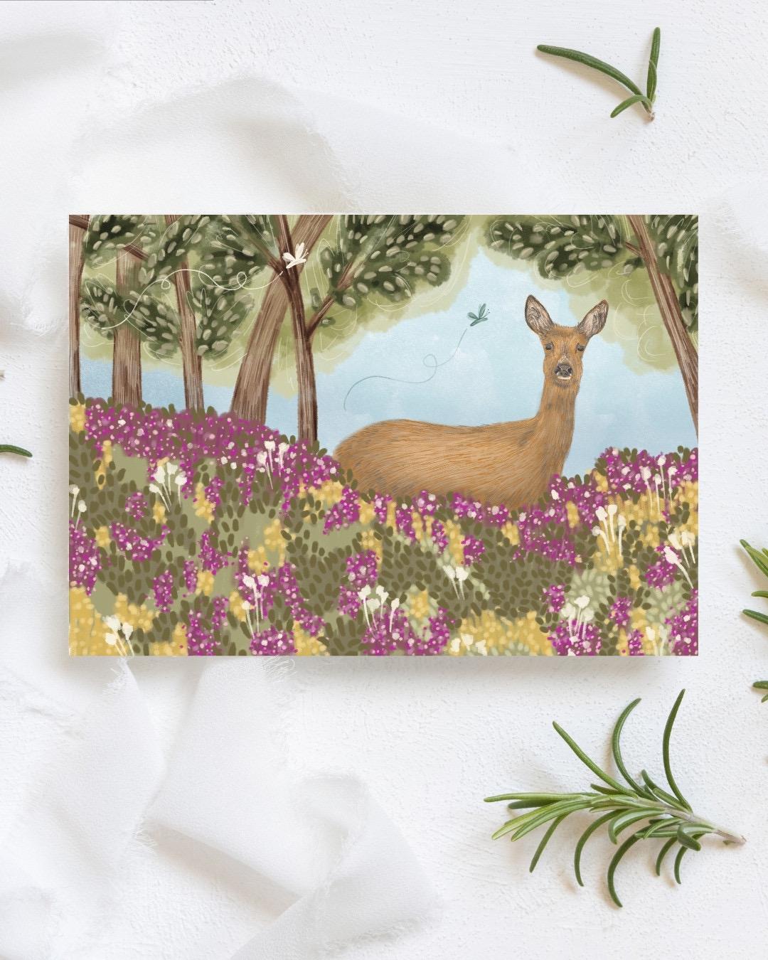 Deer A6 Cards (Set of 3) - Handmade Animal Art Card, FREE DELIVERY