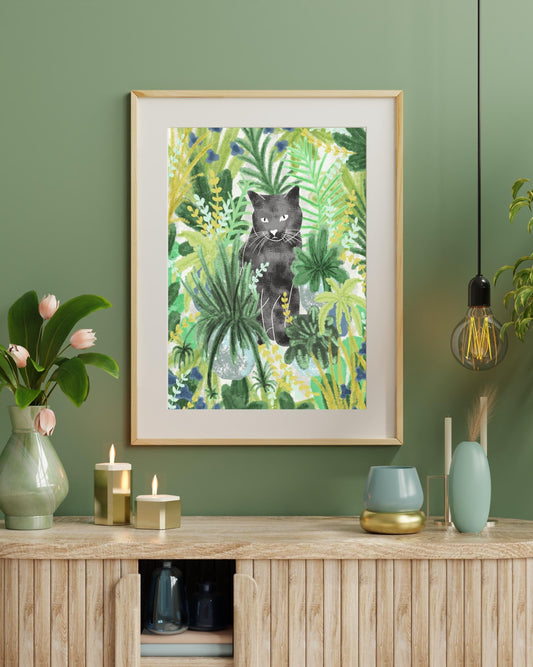 A4 Black Cat Art Print with signature