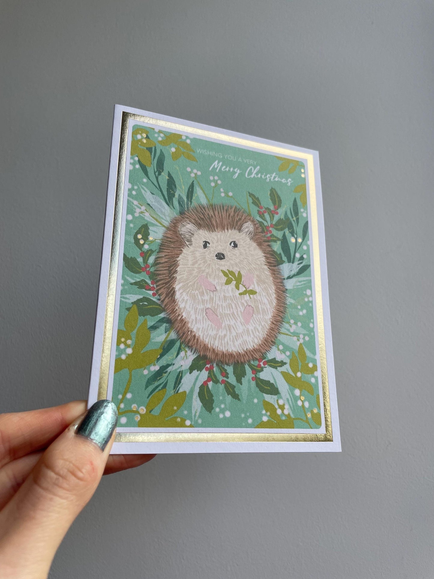 Christmas Hedgehog A6 Cards, set of 3: Handmade, Gold foil, FREE DELIVERY