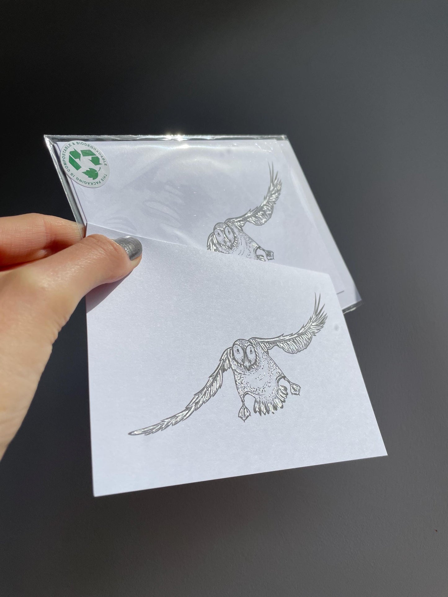 Puffin A6 Cards, set of 3: graphic style, handmade, with silver details, FREE DELIVERY