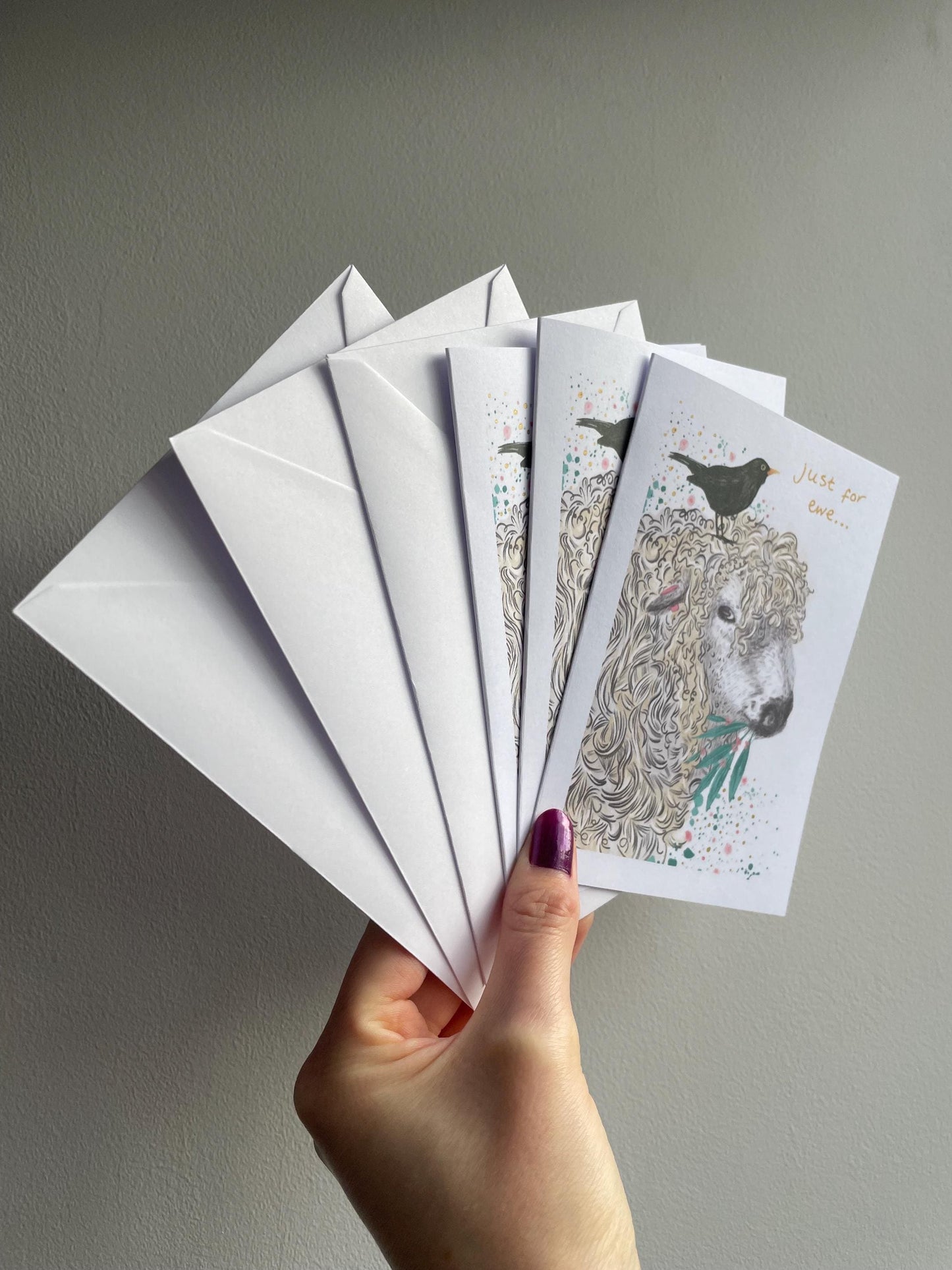 Sheep and blackbird A6 Cards, set of 3: Handmade, Gold details, FREE DELIVERY