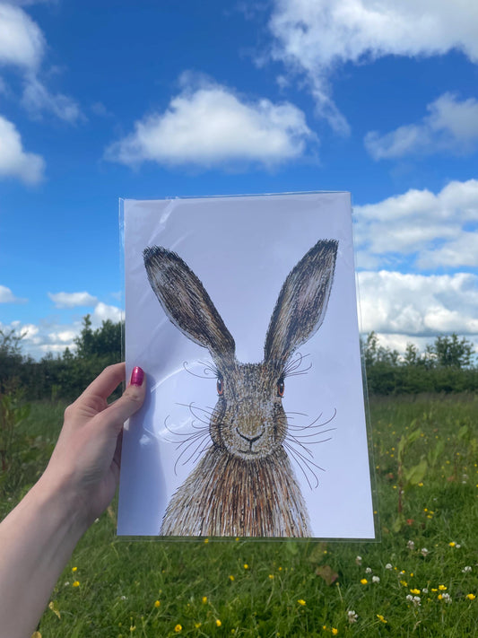 A4 Hare Art Print with signature