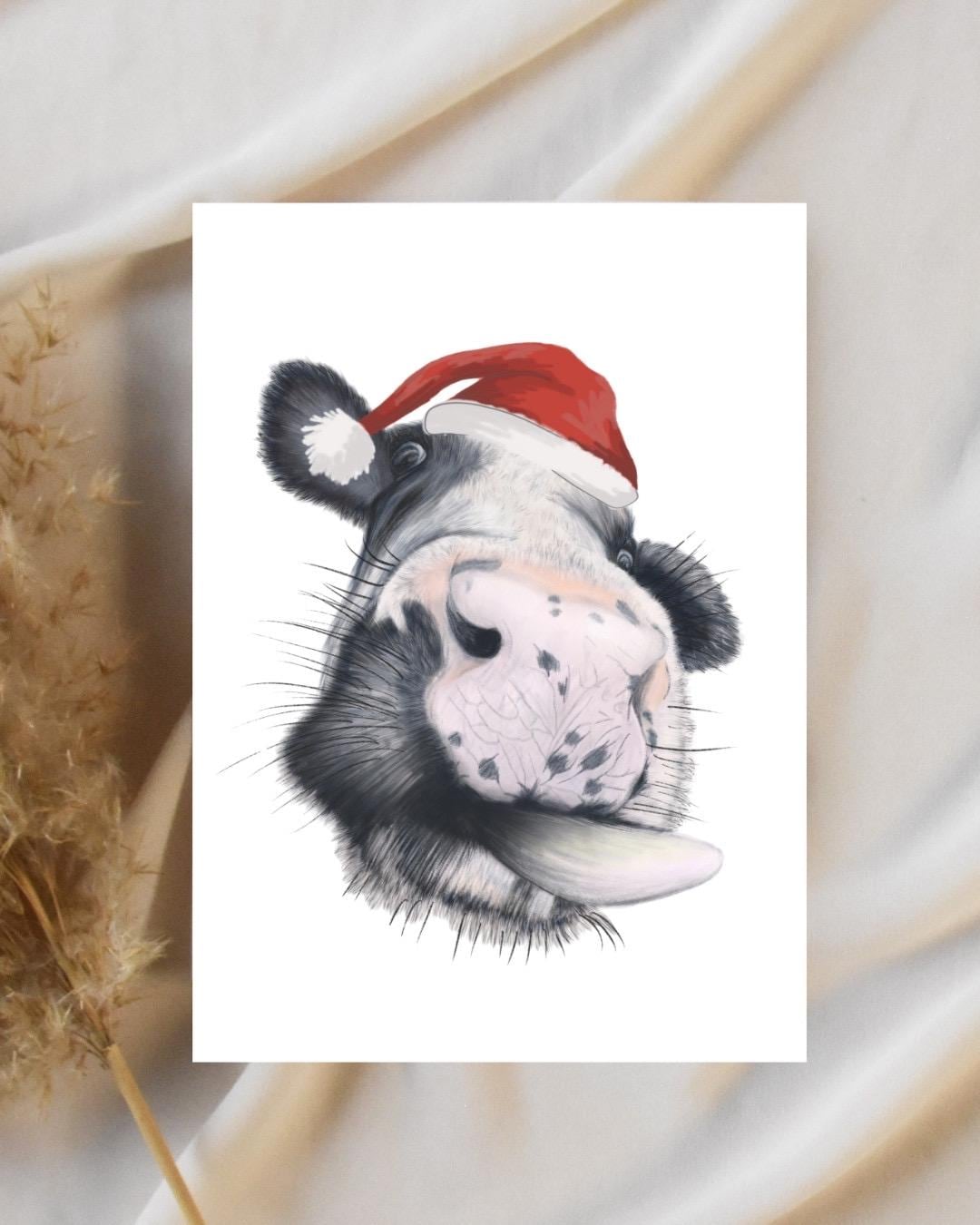 Christmas Cow A5 Card: Handmade, Birthday, blank, FREE DELIVERY
