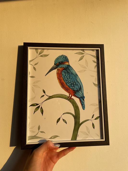 Kingfisher Art Print: Signed A4 Bird Illustration