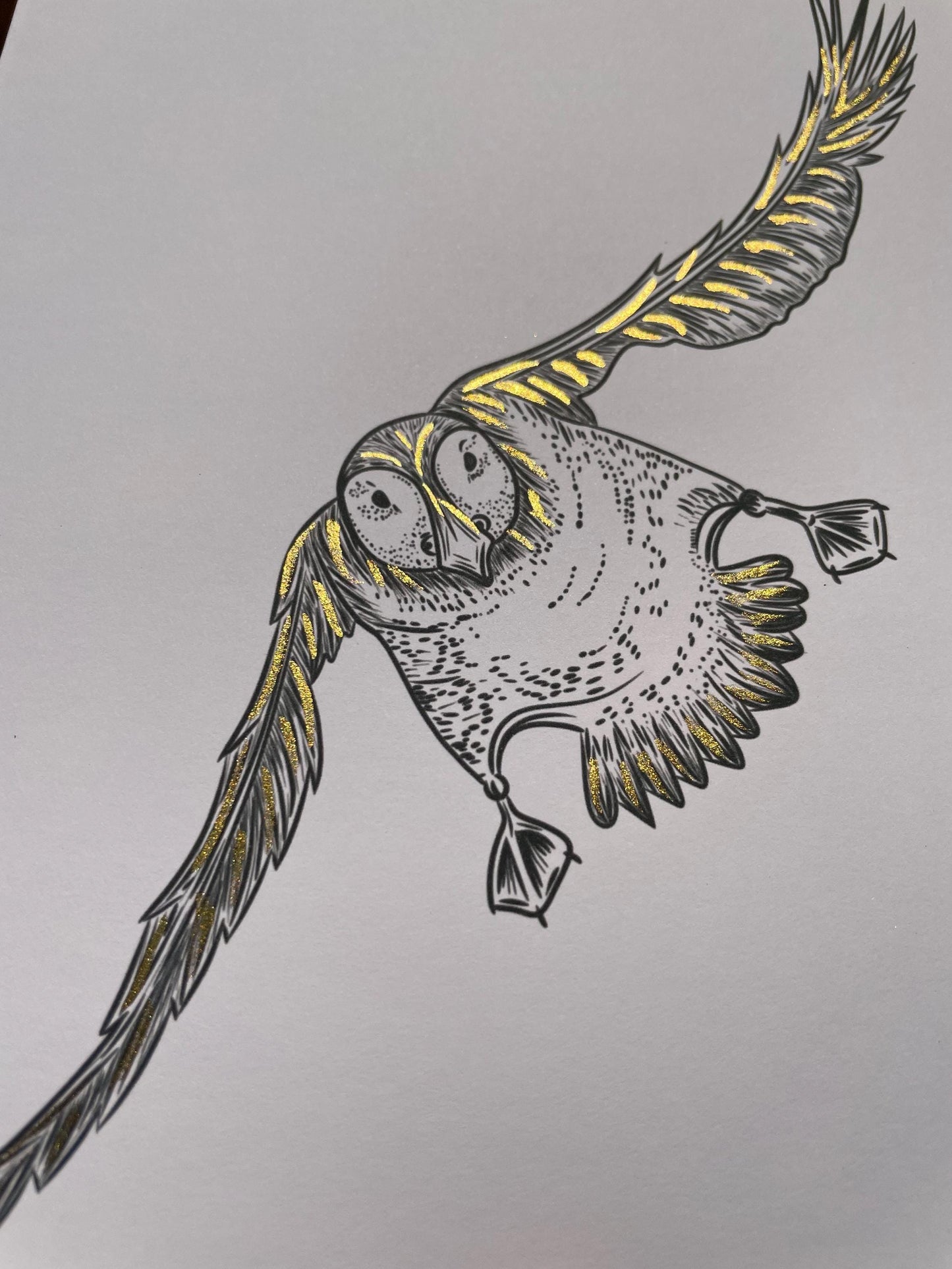Puffin Card: A5 Bird Drawing with Gold Ink Details, FREE DELIVERY