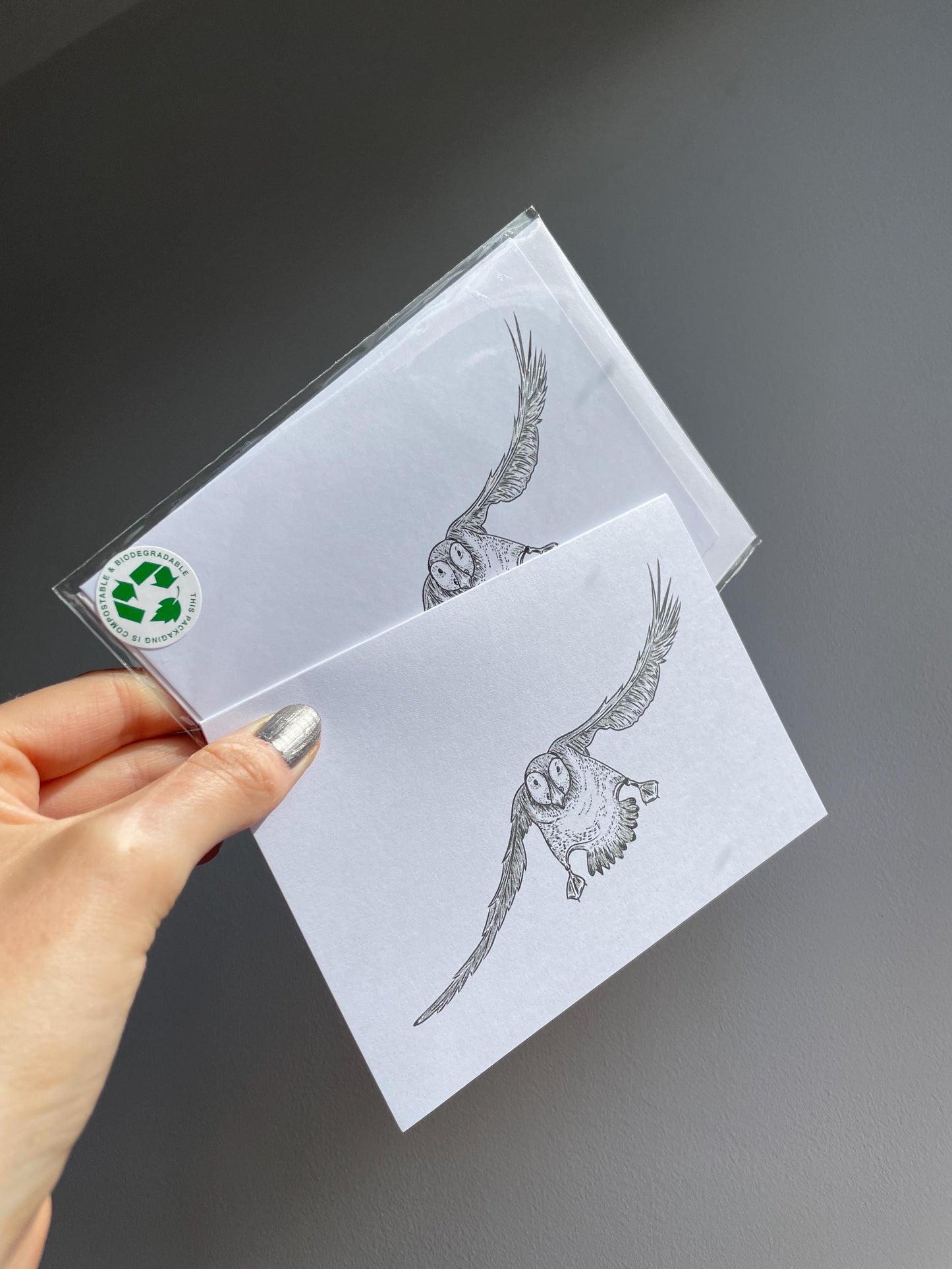 Puffin A6 Cards, set of 3: graphic style, handmade, with silver details, FREE DELIVERY