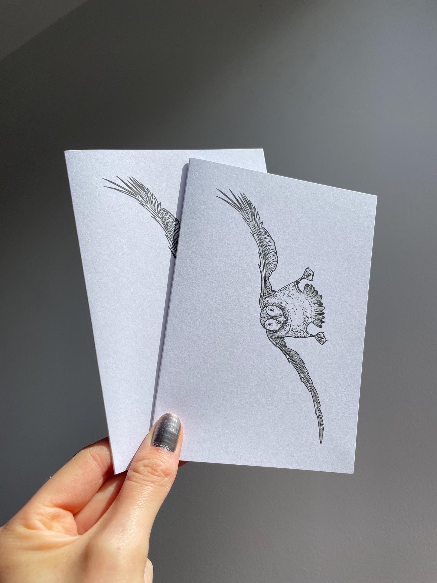 Puffin A6 Cards, set of 3: graphic style, handmade, with silver details, FREE DELIVERY