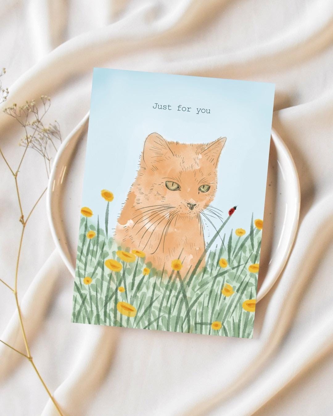 Ginger cat A6 Cards, set of 3: animal lover, Handmade, FREE DELIVERY