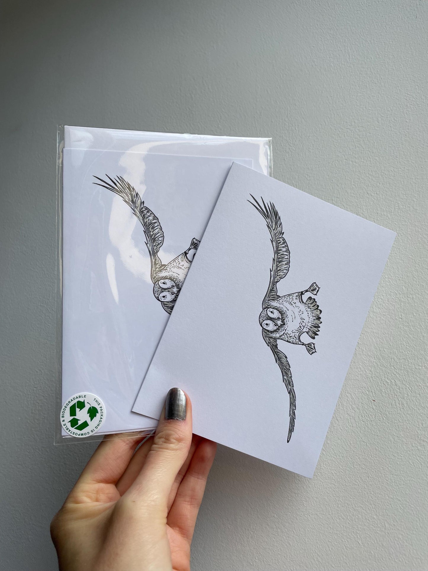 Puffin A6 Cards, set of 3: graphic style, handmade, with silver details, FREE DELIVERY