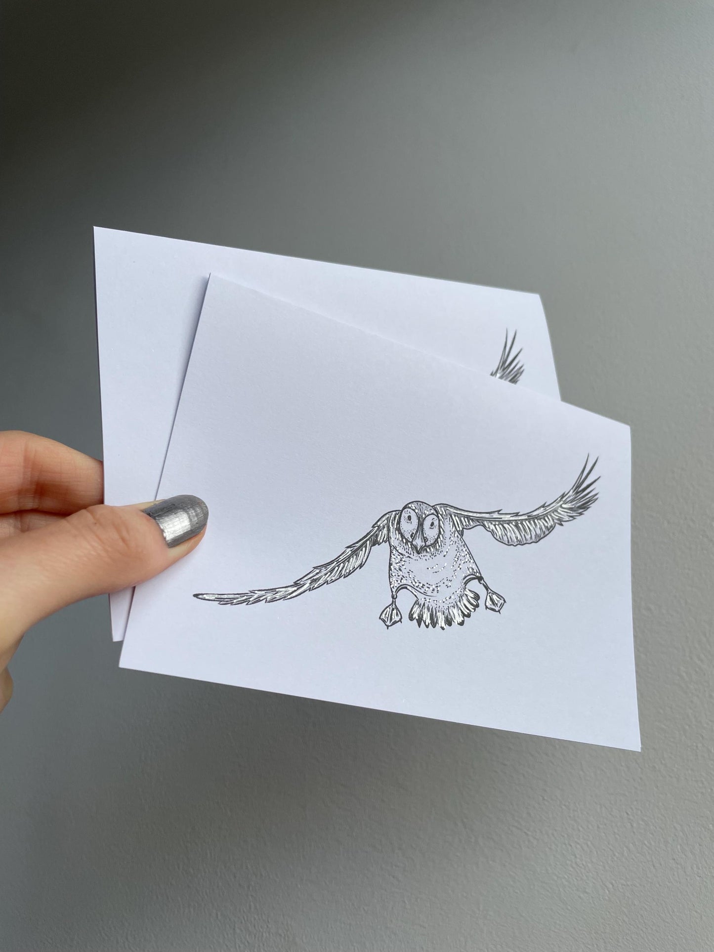 Puffin A6 Cards, set of 3: graphic style, handmade, with silver details, FREE DELIVERY