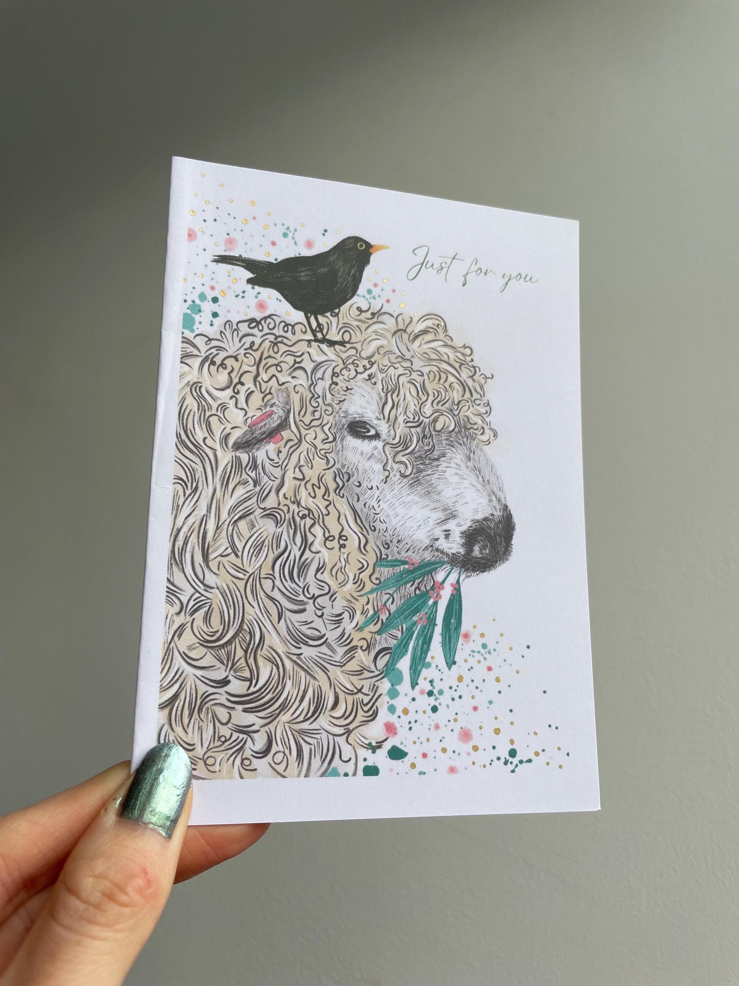 Sheep and blackbird A6 Cards, set of 3: Handmade, Gold details, FREE DELIVERY