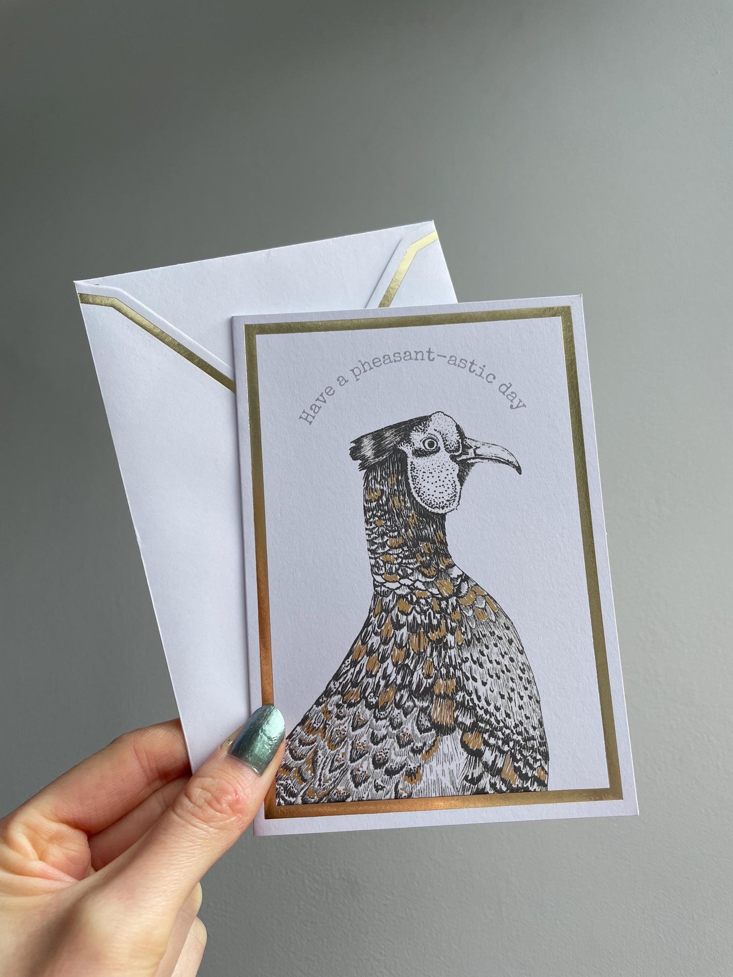 Have a pheasant-artic day A6 Cards, set of 3: Handmade, Gold foil, FREE DELIVERY