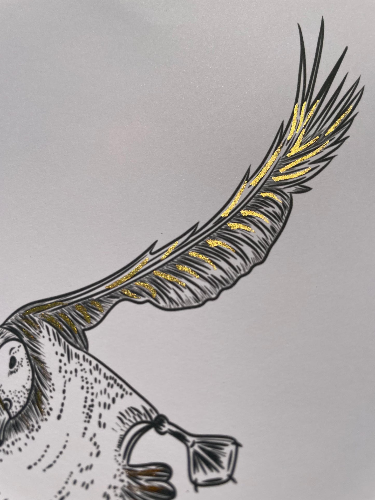 Puffin Card: A5 Bird Drawing with Gold Ink Details, FREE DELIVERY