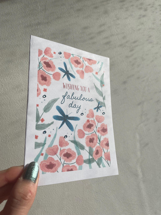 Floral Dragonfly A6 Cards, set of 3: Handmade, FREE DELIVERY