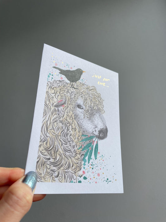 Sheep and blackbird A6 Cards, set of 3: Handmade, Gold details, FREE DELIVERY