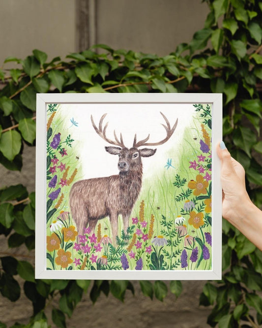 Stag in Summer Art Print: Painting art print, Animal illustration, FREE DELIVERY