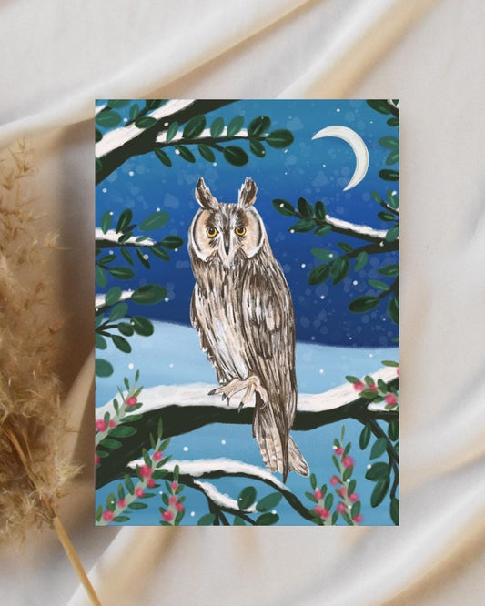 Owl at Night A5 Card: Wildlife, Nature design, Handmade, Birthday, blank, FREE DELIVERY