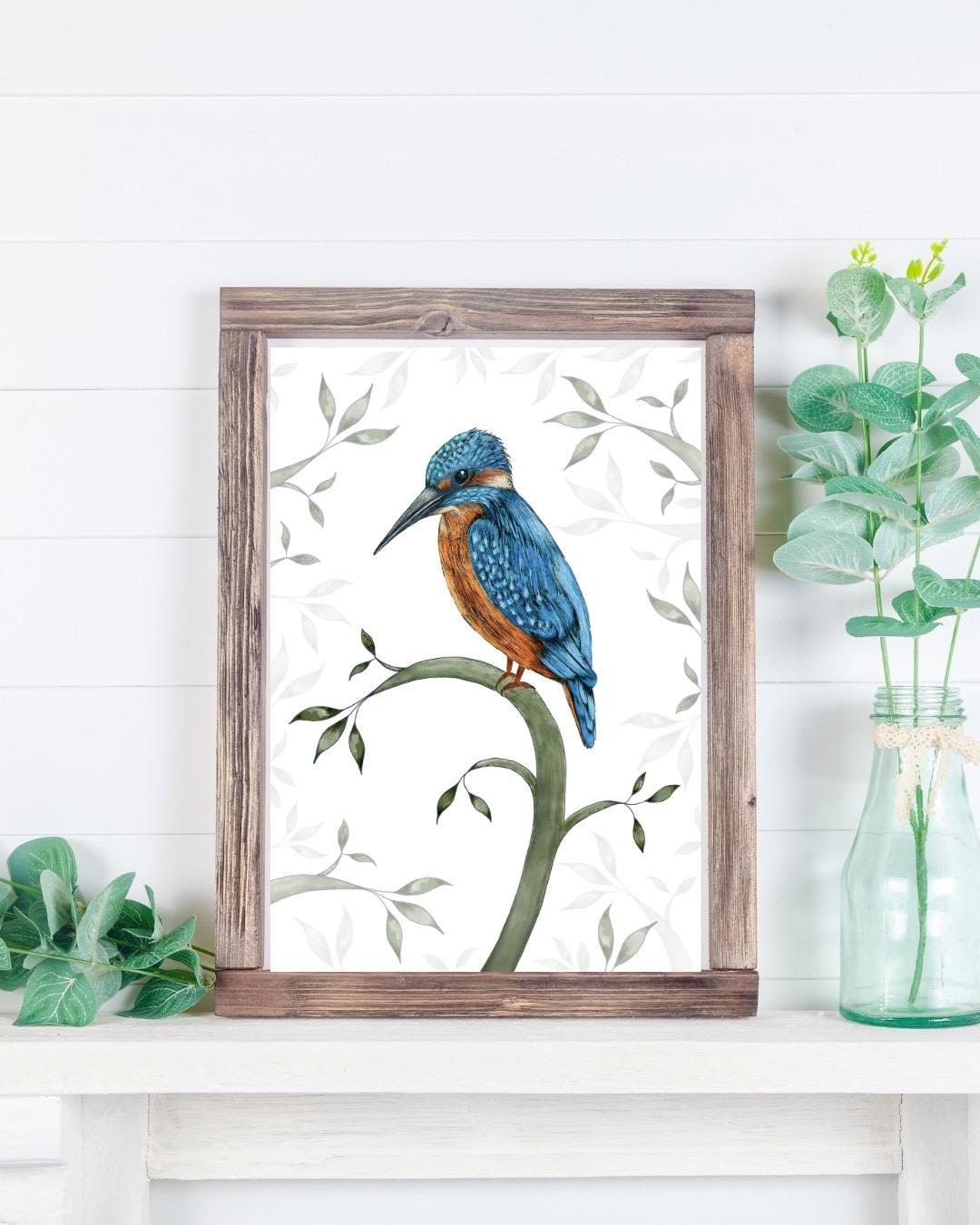 Kingfisher Art Print: Signed A4 Bird Illustration