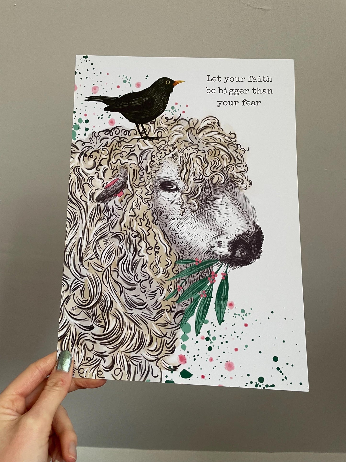 Sheep and Blackbird Art Print: Farmers, animal lovers, Signed A4 Glossy Print, FREE DELIVERY