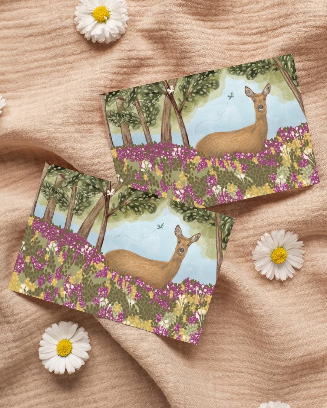 Deer A6 Cards, set of 3: At the Wood’s Edge - Animal art, Wildlife design, Handmade, FREE DELIVERY