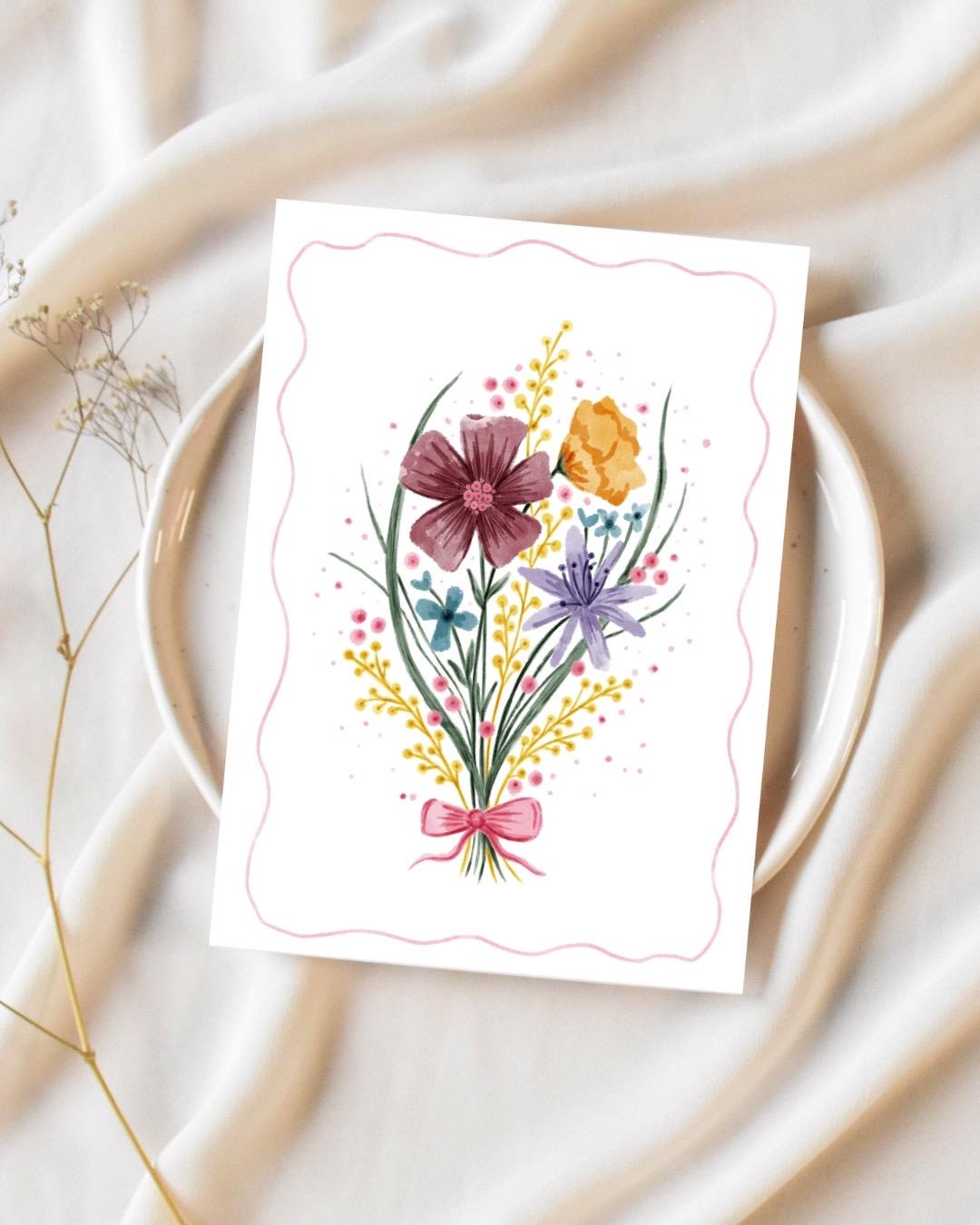 Floral bouquet A6 Cards, set of 3: flowers, Handmade, FREE DELIVERY