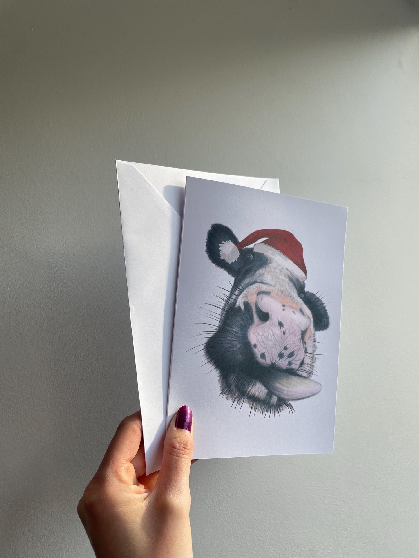 Christmas Cow A5 Card: Handmade, Birthday, blank, FREE DELIVERY