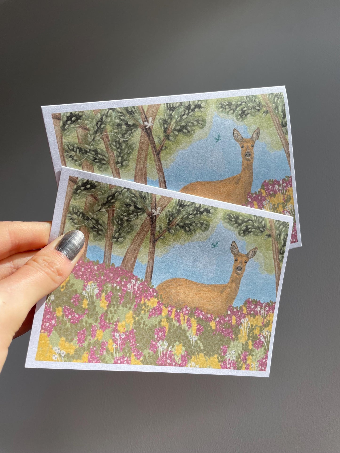 Deer A6 Cards, set of 3: At the Wood’s Edge - Animal art, Wildlife design, Handmade, FREE DELIVERY