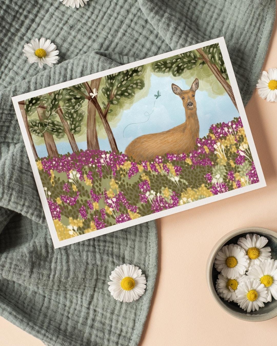 Deer A6 Cards, set of 3: At the Wood’s Edge - Animal art, Wildlife design, Handmade, FREE DELIVERY