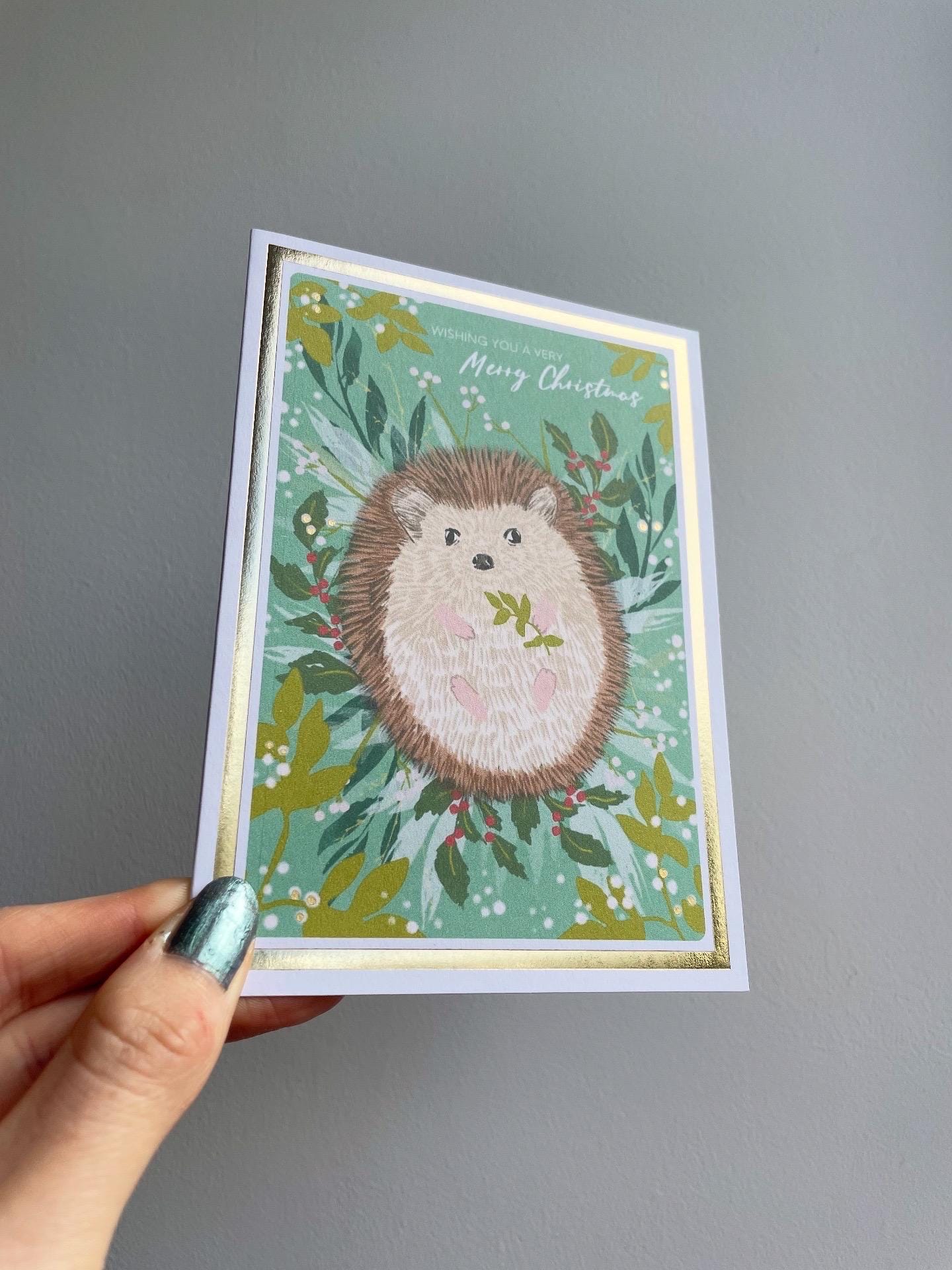 Christmas Hedgehog A6 Cards, set of 3: Handmade, Gold foil, FREE DELIVERY