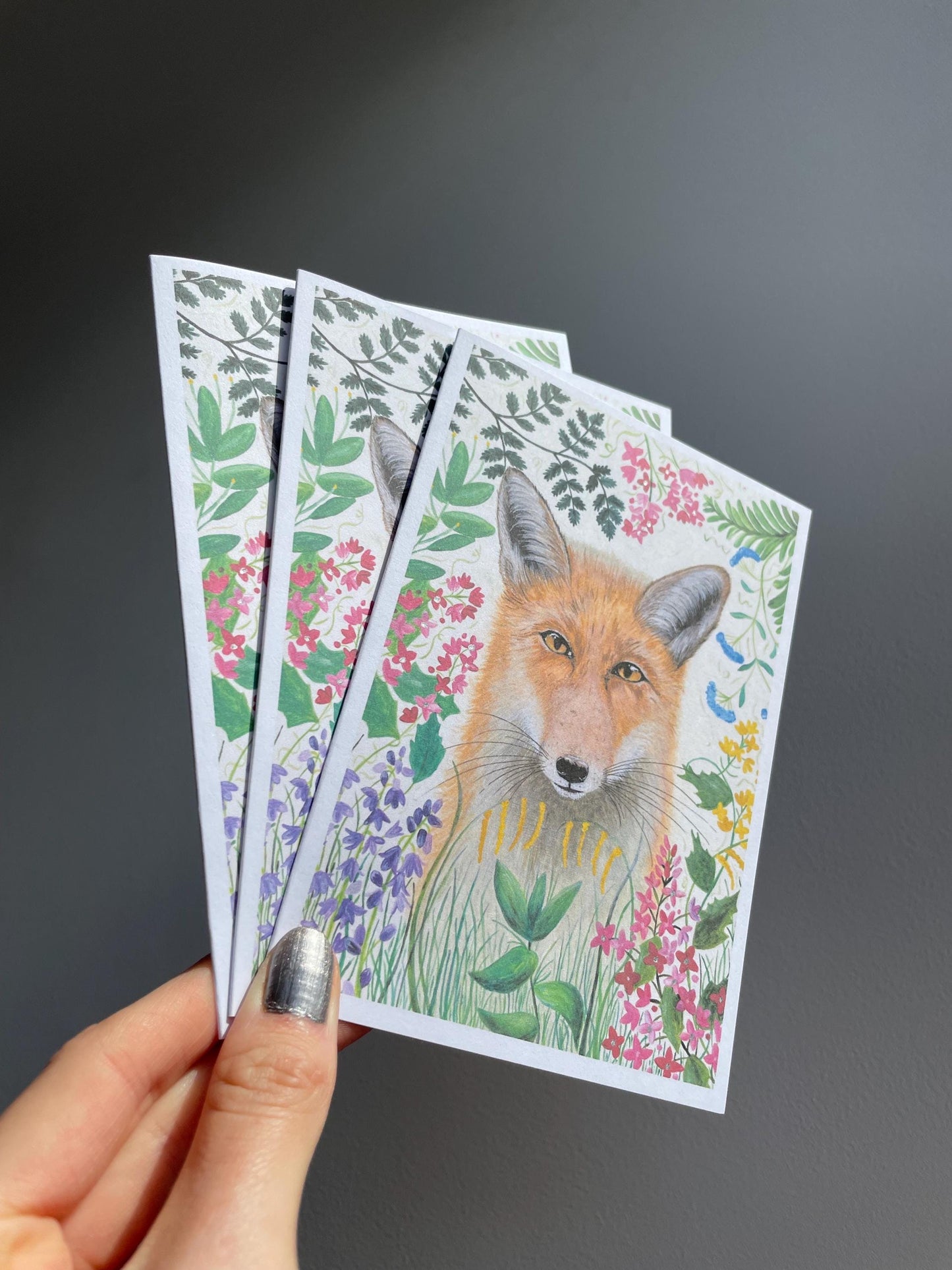 Foxy A6 Cards, set of 3: Painting, Handmade, FREE DELIVERY