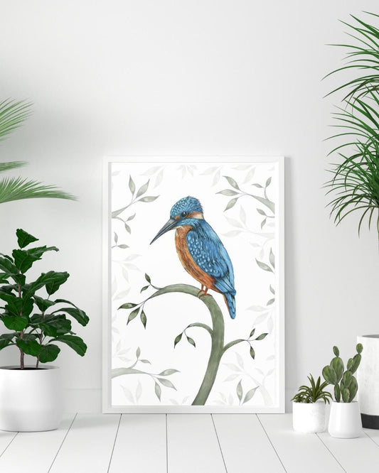 Kingfisher Art Print: Signed A4 Bird Illustration
