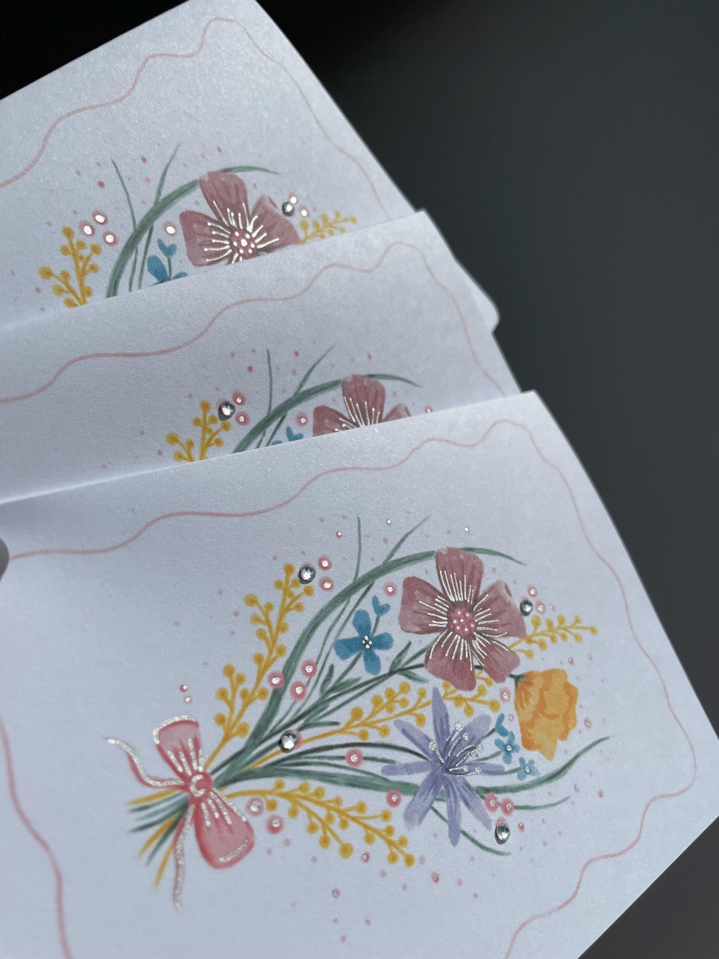 Floral bouquet A6 Cards, set of 3: flowers, Handmade, FREE DELIVERY