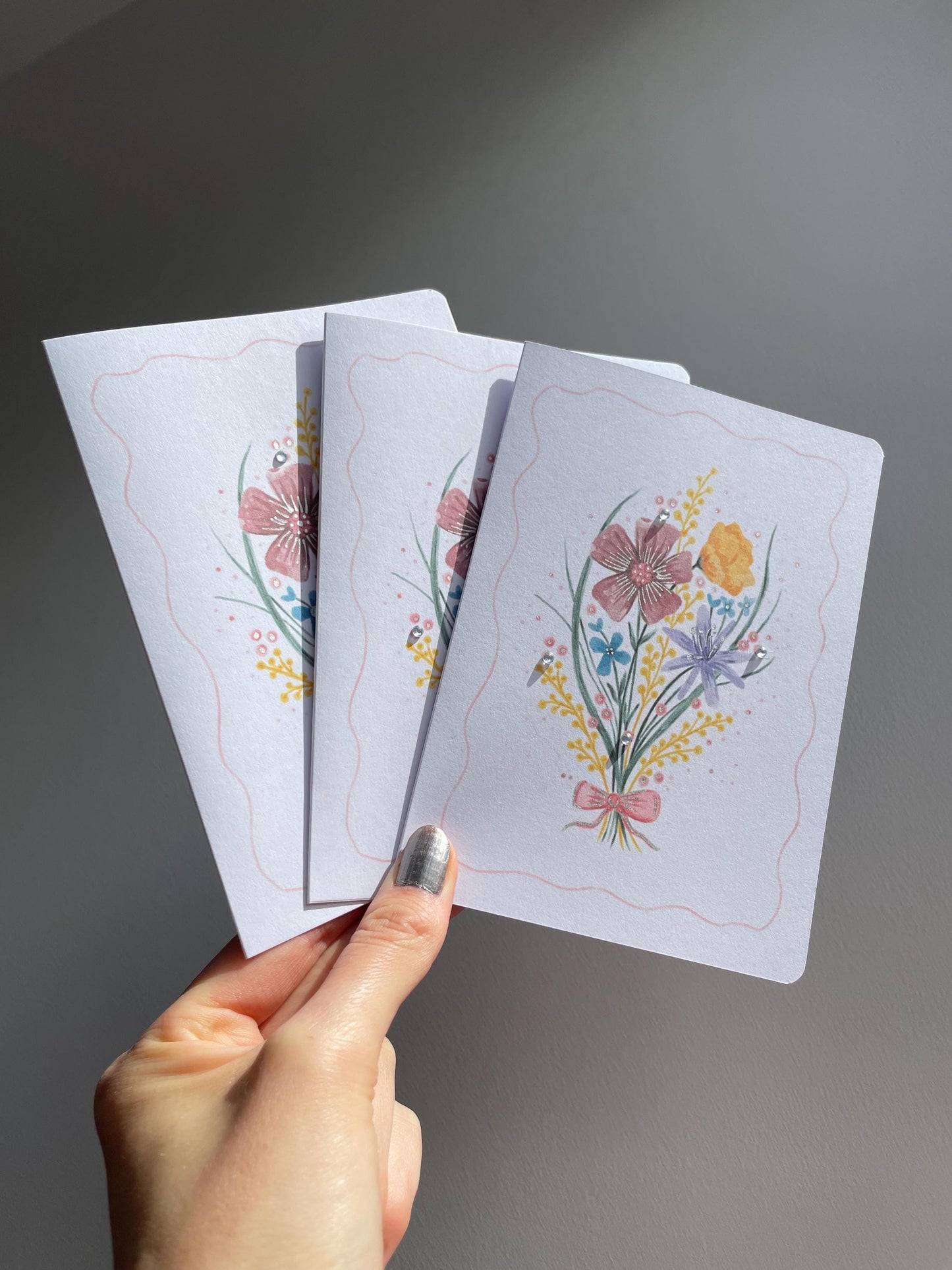Floral bouquet A6 Cards, set of 3: flowers, Handmade, FREE DELIVERY