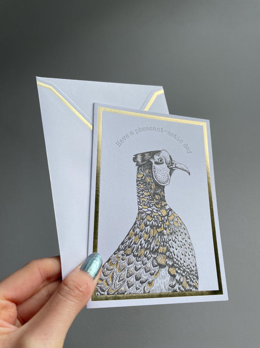 Have a pheasant-artic day A6 Cards, set of 3: Handmade, Gold foil, FREE DELIVERY